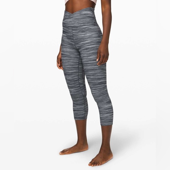 Lululemon Align Crop 21" Mini Space Dye Herringbone Heathered Black White Sz 8 - Picture 1 of 9